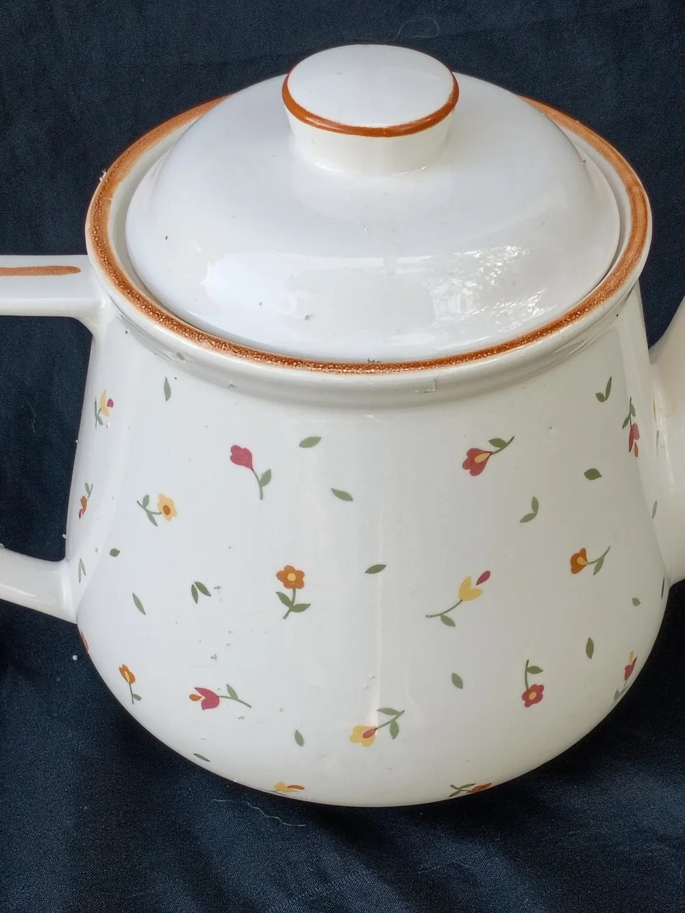 Vtg Mid Century Davir Ceramic Teapot White w Patchwork Flowers Japan